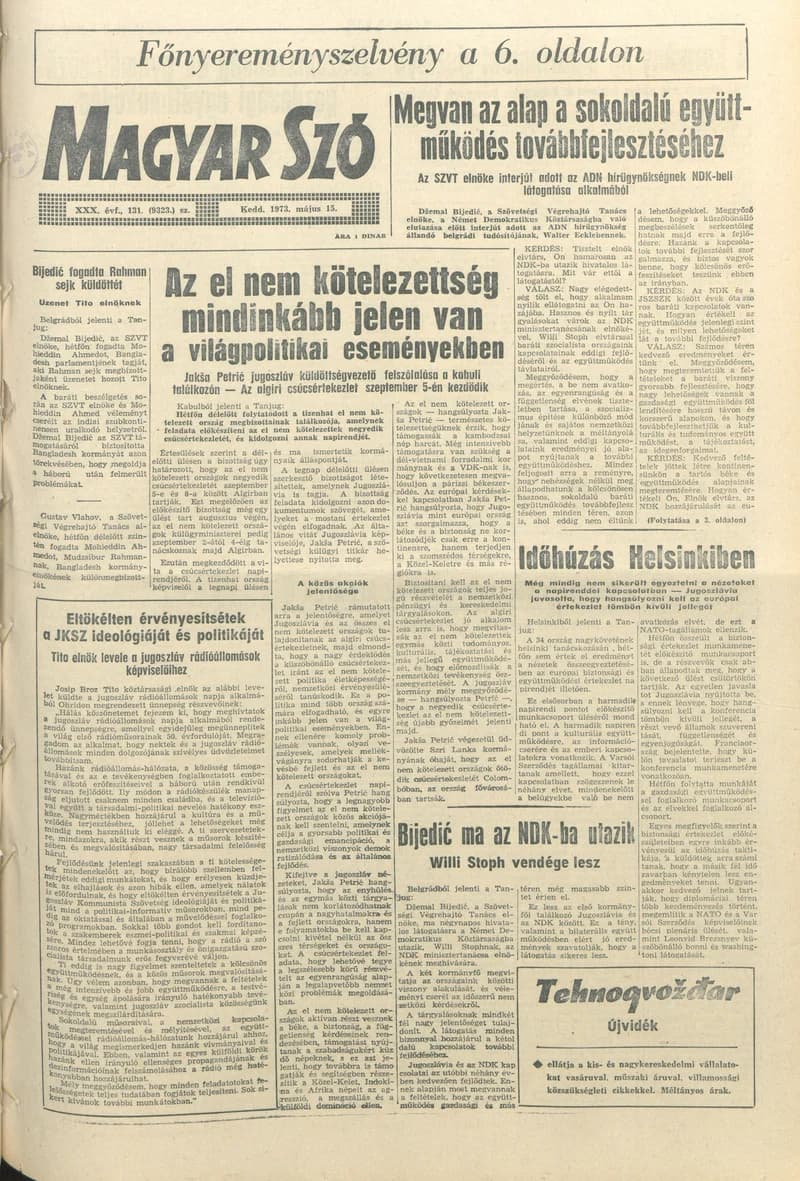 Magyar Szó, 30. évf. 1973. május 15. 131. sz. 1–20. oldal