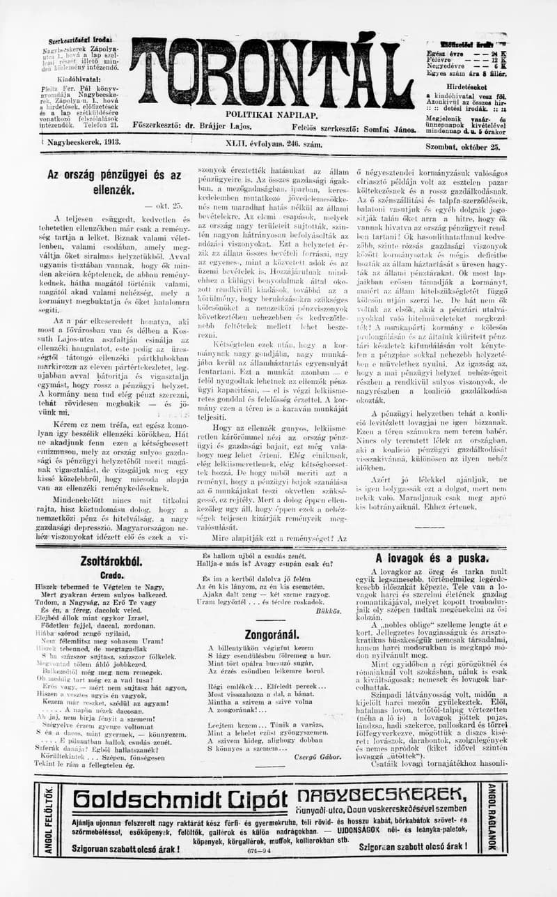 Torontál, 42. évf. 1913. október 25. 246. sz.