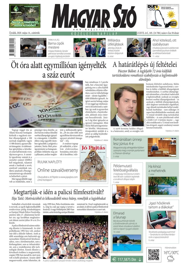Magyar Szó, 77. évf. 2020. május 14. 105. sz. 1–20. oldal