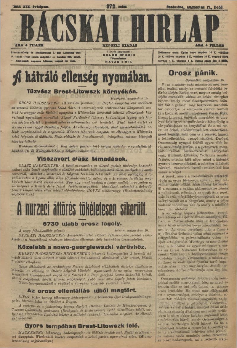 Bácskai Hirlap, 19. évf. 1915. augusztus 17. 372. sz.
