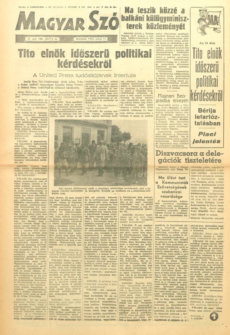 Magyar Szó, 10. évf. 1953. július 11. 188. sz. 1–8. oldal