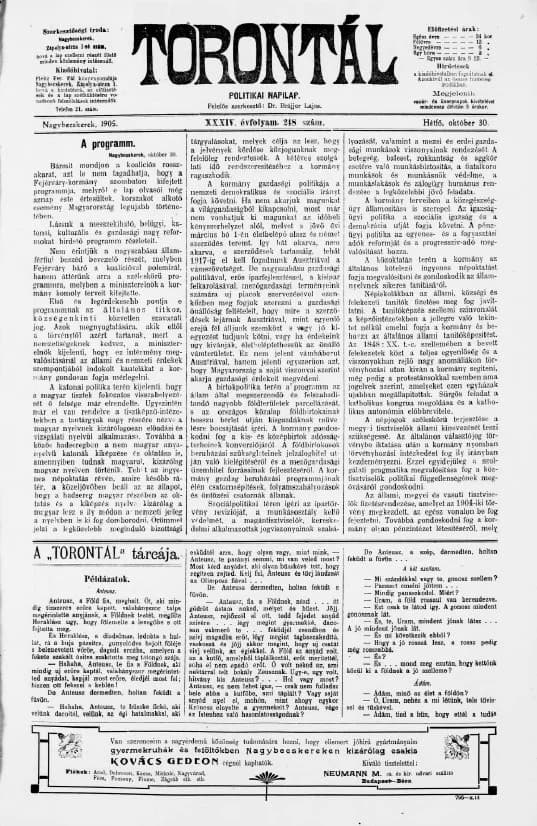 Torontál, 34. évf. 1905. október 30. 248. sz.