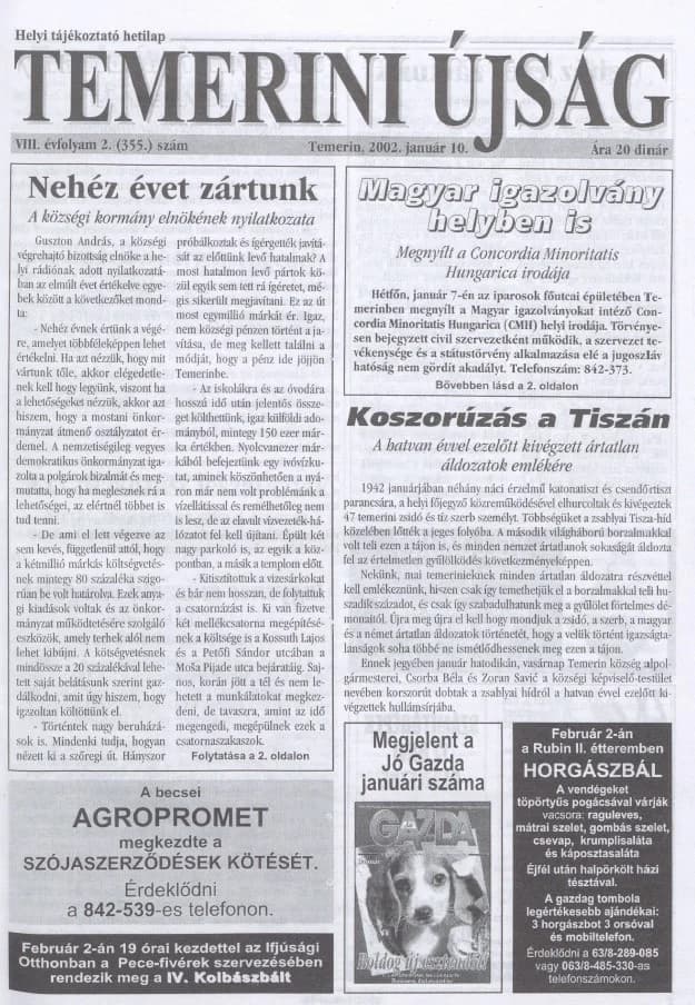 Temerini Újság, 8. évf. 2002. január 10. 2. sz.