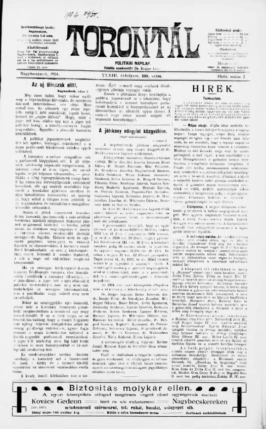 Torontál, 33. évf. 1904. május 2. 100. sz.
