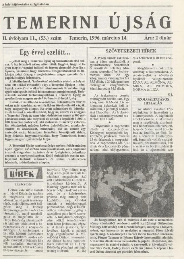 Temerini Újság, 2. évf. 1996. március 14. 11. sz.