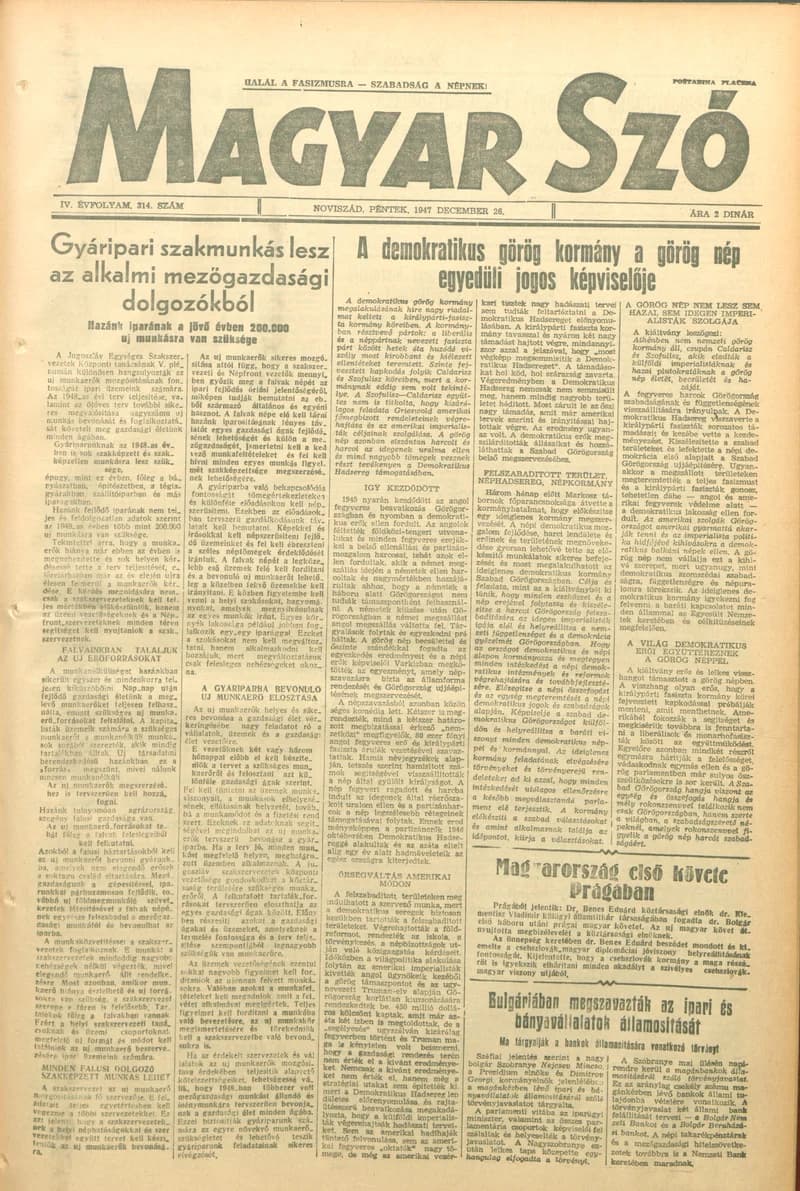 Magyar Szó, 4. évf. 1947. december 26. 314. sz. 1–6. oldal