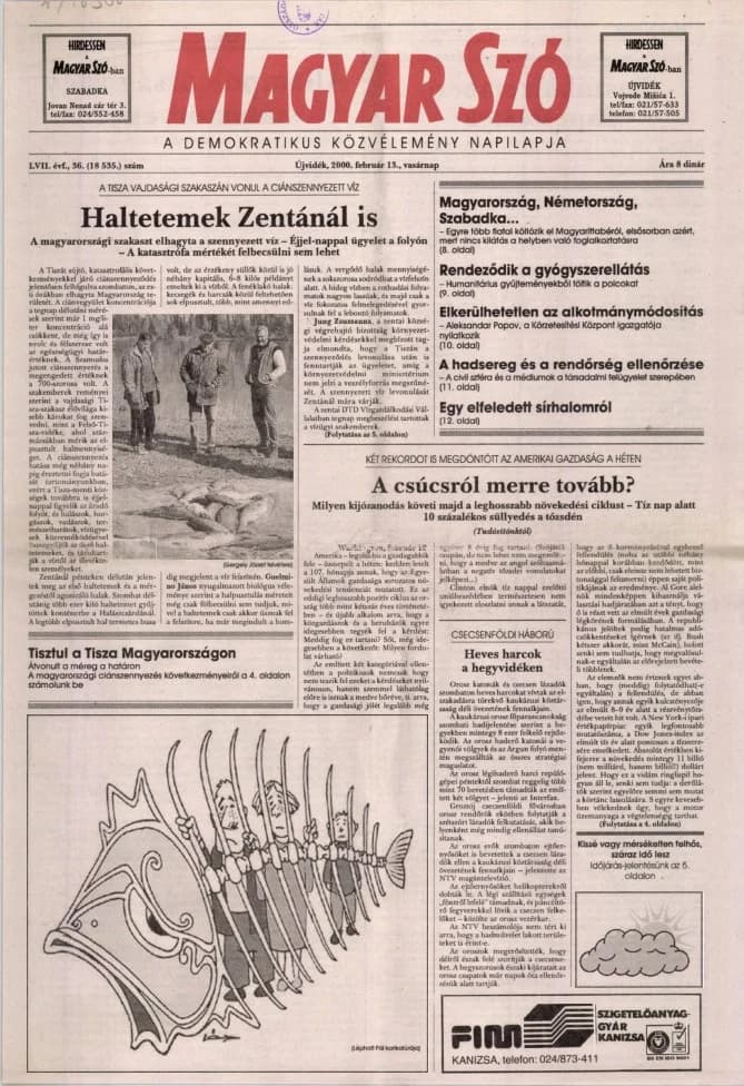 Magyar Szó, 57. évf. 2000. február 13. 36. sz. 1–24. oldal