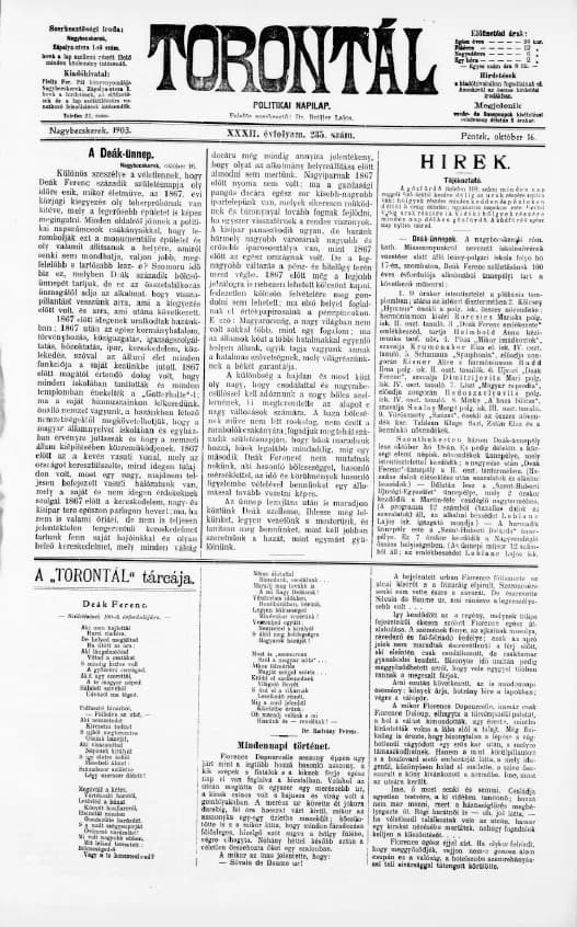 Torontál, 32. évf. 1903. október 16. 235. sz.
