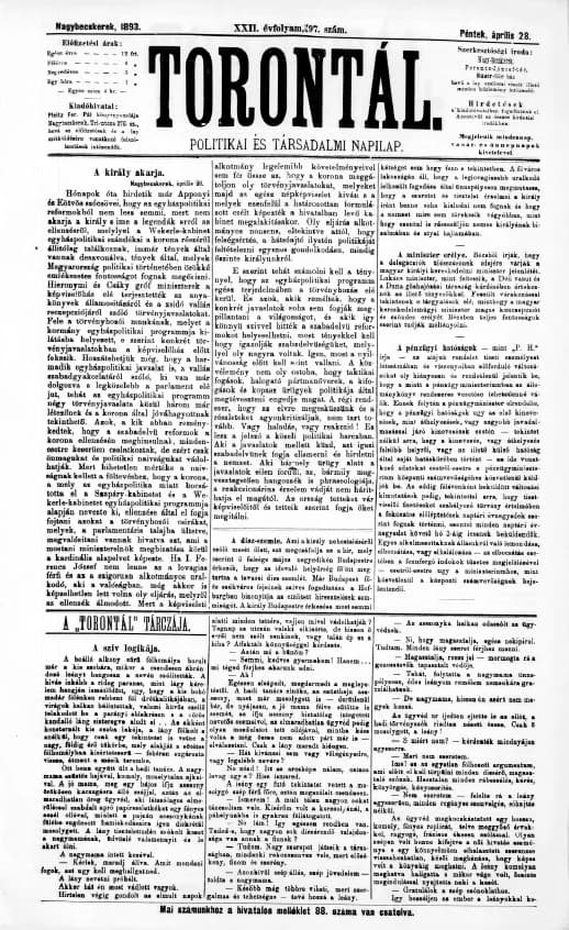 Torontál, 22. évf. 1893. április 28. 97. sz.