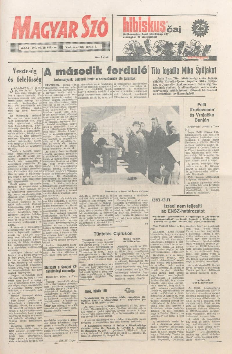 Magyar Szó, 35. évf. 1978. április 9. 97. sz. 1–40. oldal