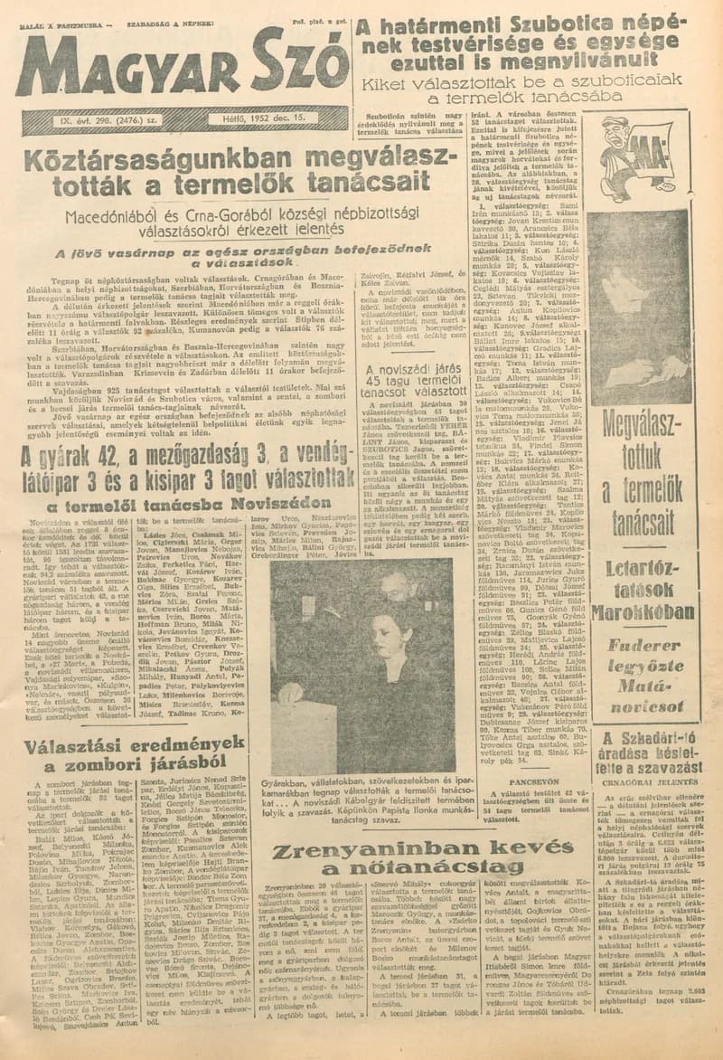 Magyar Szó, 9. évf. 1952. december 15. 298. sz. 1–6. oldal