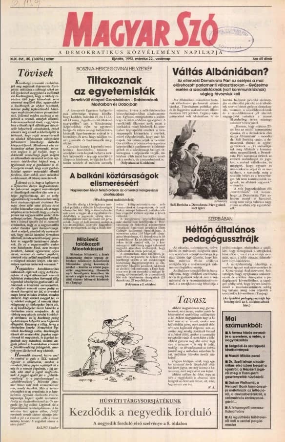 Magyar Szó, 49. évf. 1992. március 22. 80. sz. 1–28. oldal