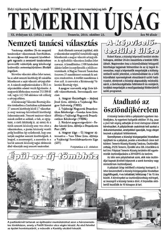 Temerini Újság, 20. évf. 2014. október 23. 43. sz.