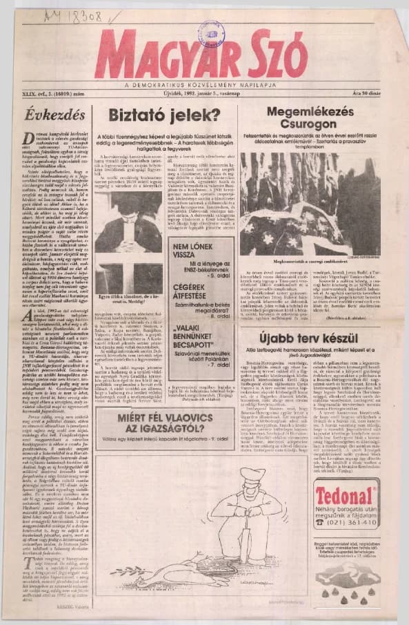 Magyar Szó, 49. évf. 1992. január 5. 3. sz. 1–24. oldal