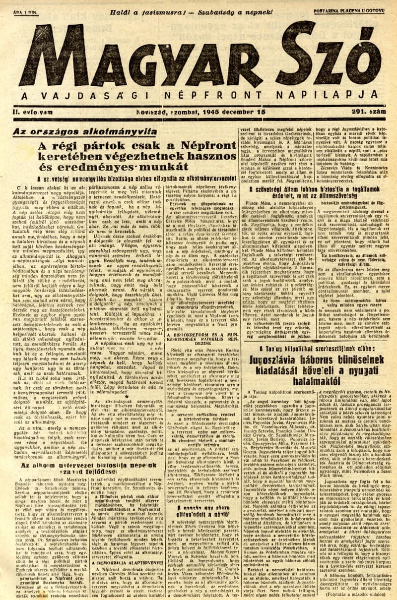 Magyar Szó, 2. évf. 1945. december 15. 291. sz. 1–4. oldal