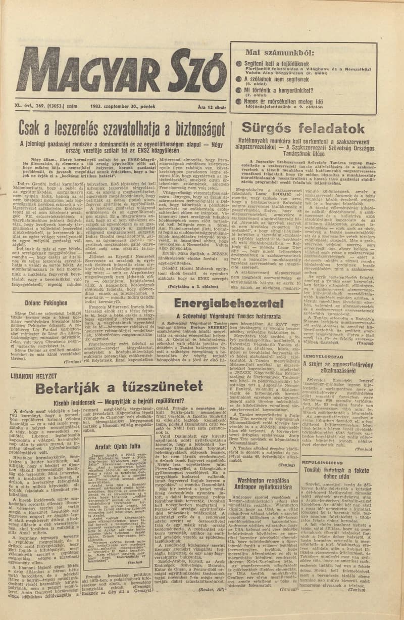 Magyar Szó, 40. évf. 1983. szeptember 30. 269. sz.