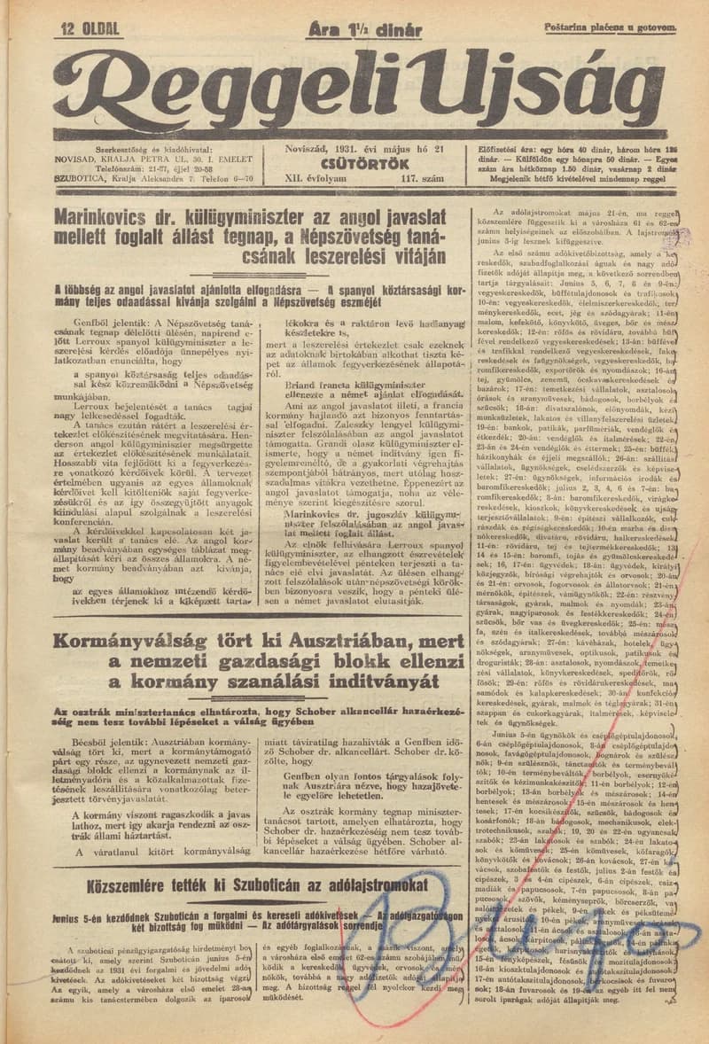 Reggeli Újság, 12. évf. 1931. május 21. 117. sz.