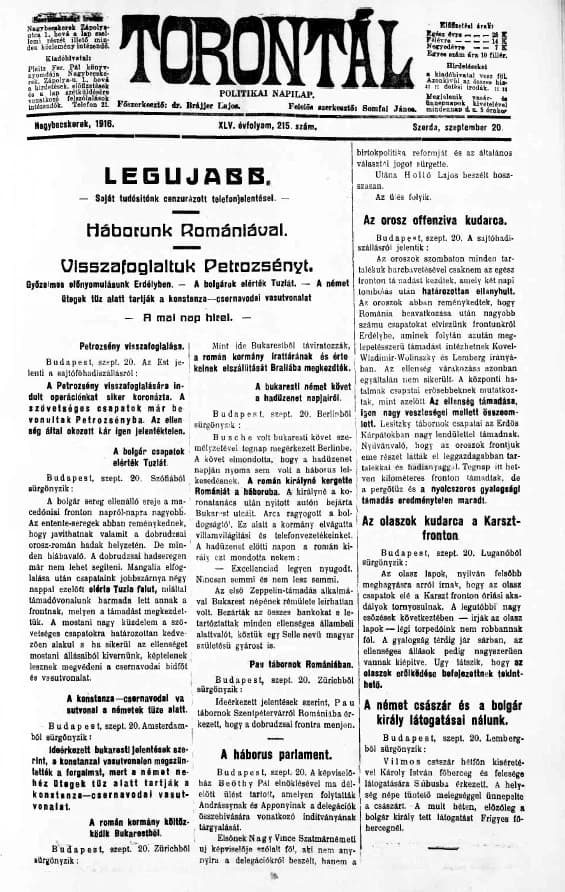Torontál, 45. évf. 1916. szeptember 20. 215. sz.