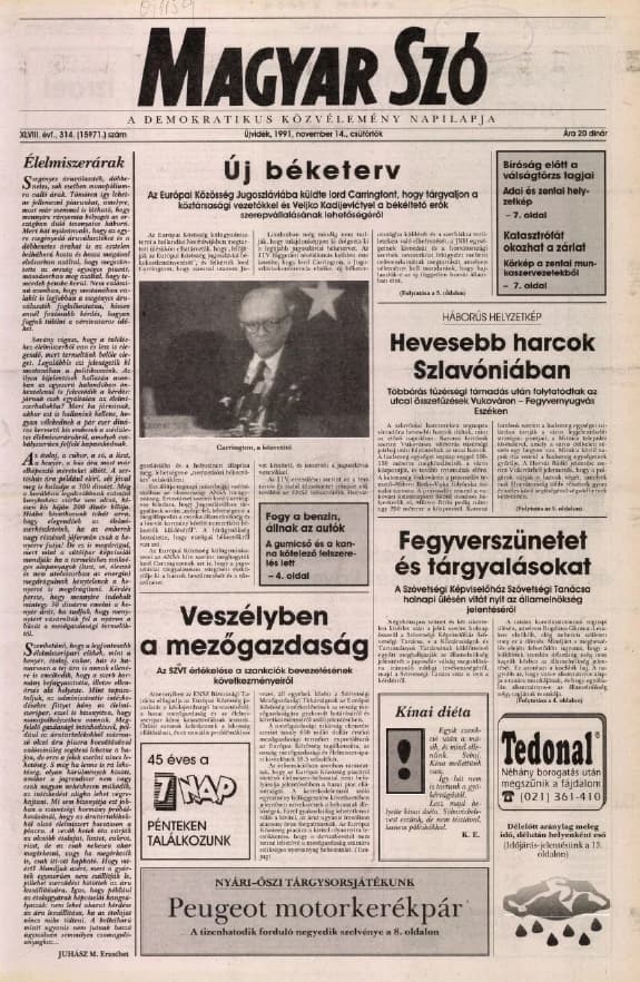 Magyar Szó, 48. évf. 1991. november 14. 314. sz. 1–16. oldal
