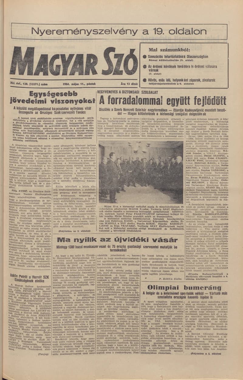 Magyar Szó, 41. évf. 1984. május 11. 128. sz. 1–20. oldal