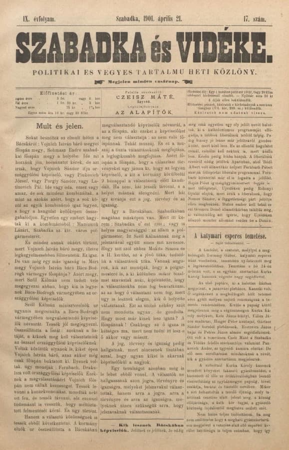 Szabadka és vidéke II, 9. évf. 1901. április 21. 17. sz.