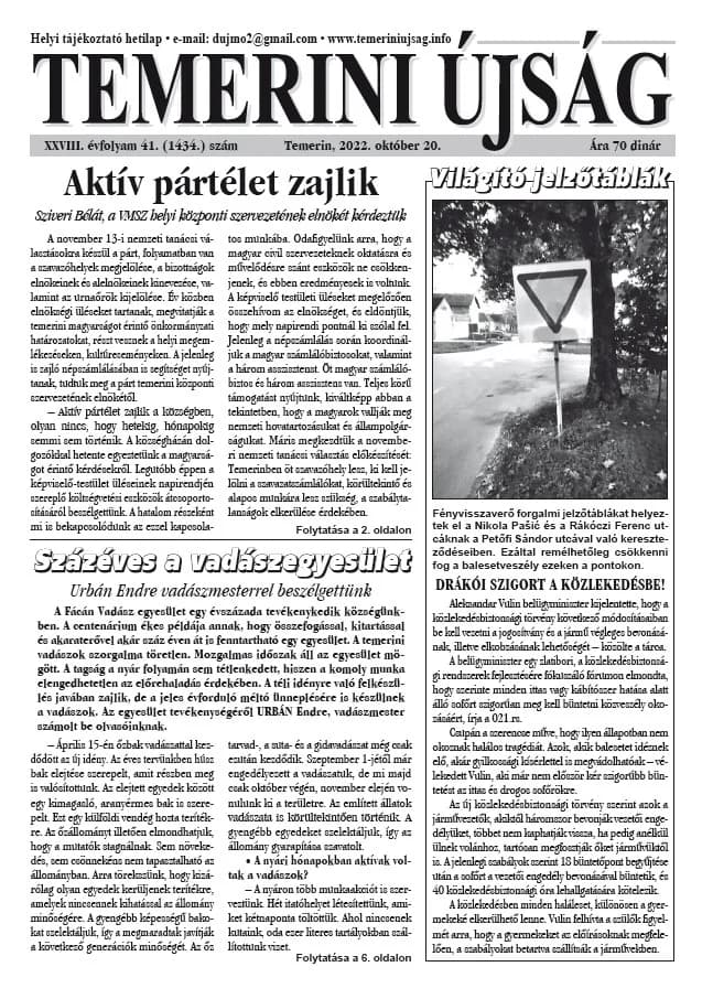 Temerini Újság, 28. évf. 2022. október 20. 41. sz.