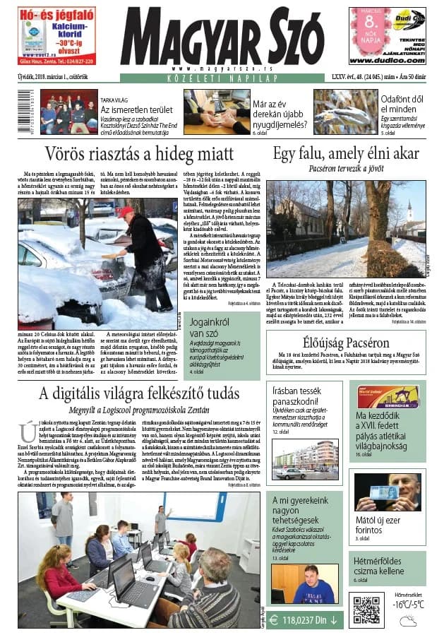 Magyar Szó, 75. évf. 2018. március 1. 48. sz. 1–20. oldal
