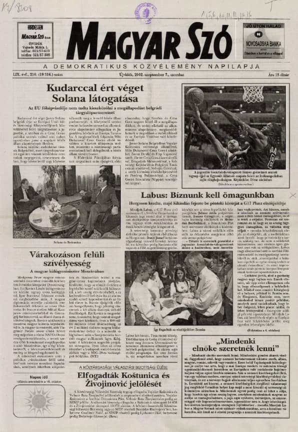 Magyar Szó, 59. évf. 2002. szeptember 7. 210. sz. 1–16. oldal