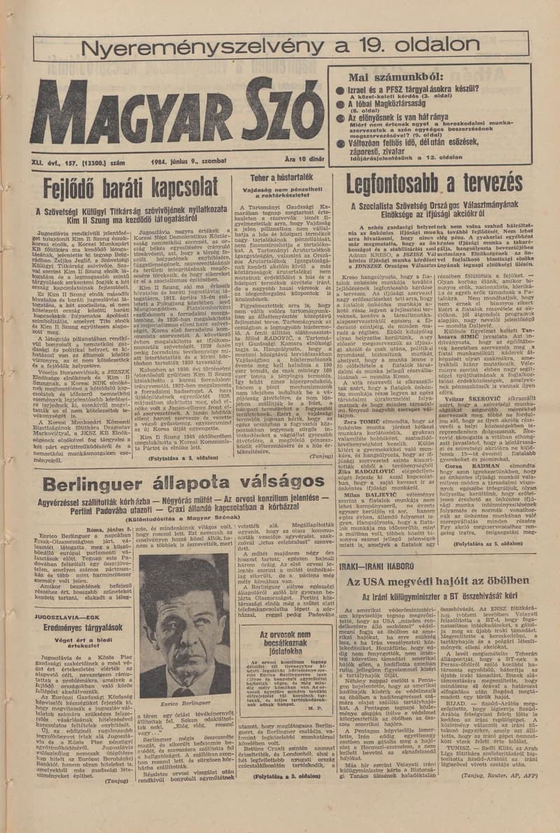 Magyar Szó, 41. évf. 1984. június 9. 157. sz. 1–24. oldal