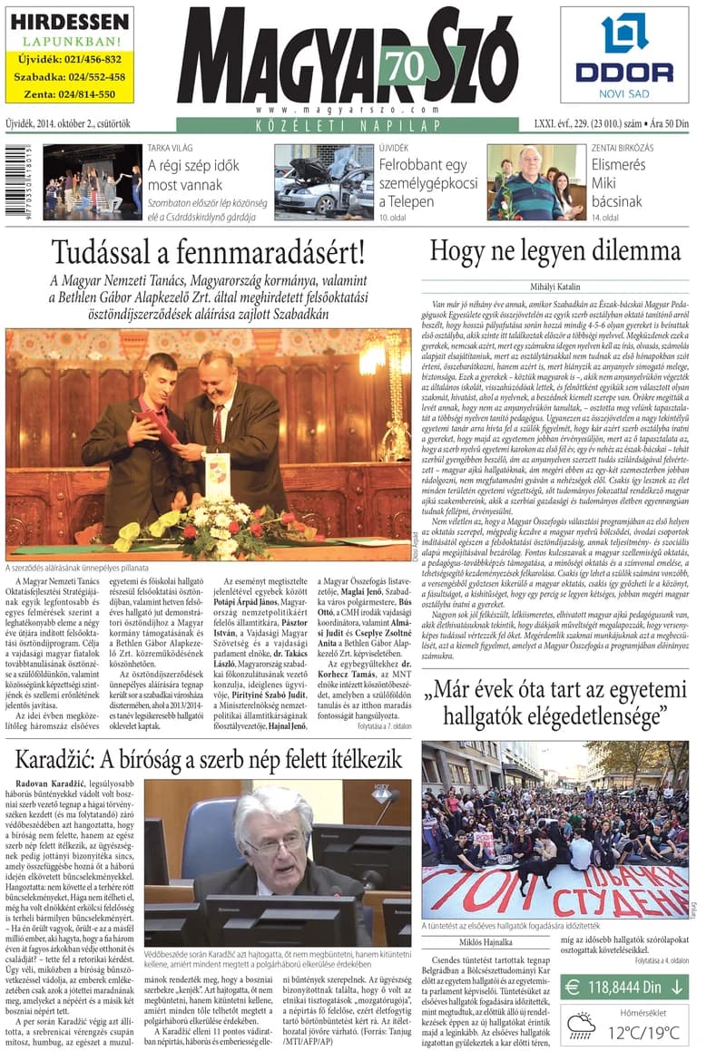 Magyar Szó, 71. évf. 2014. október 2. 229. sz. 1–16. oldal