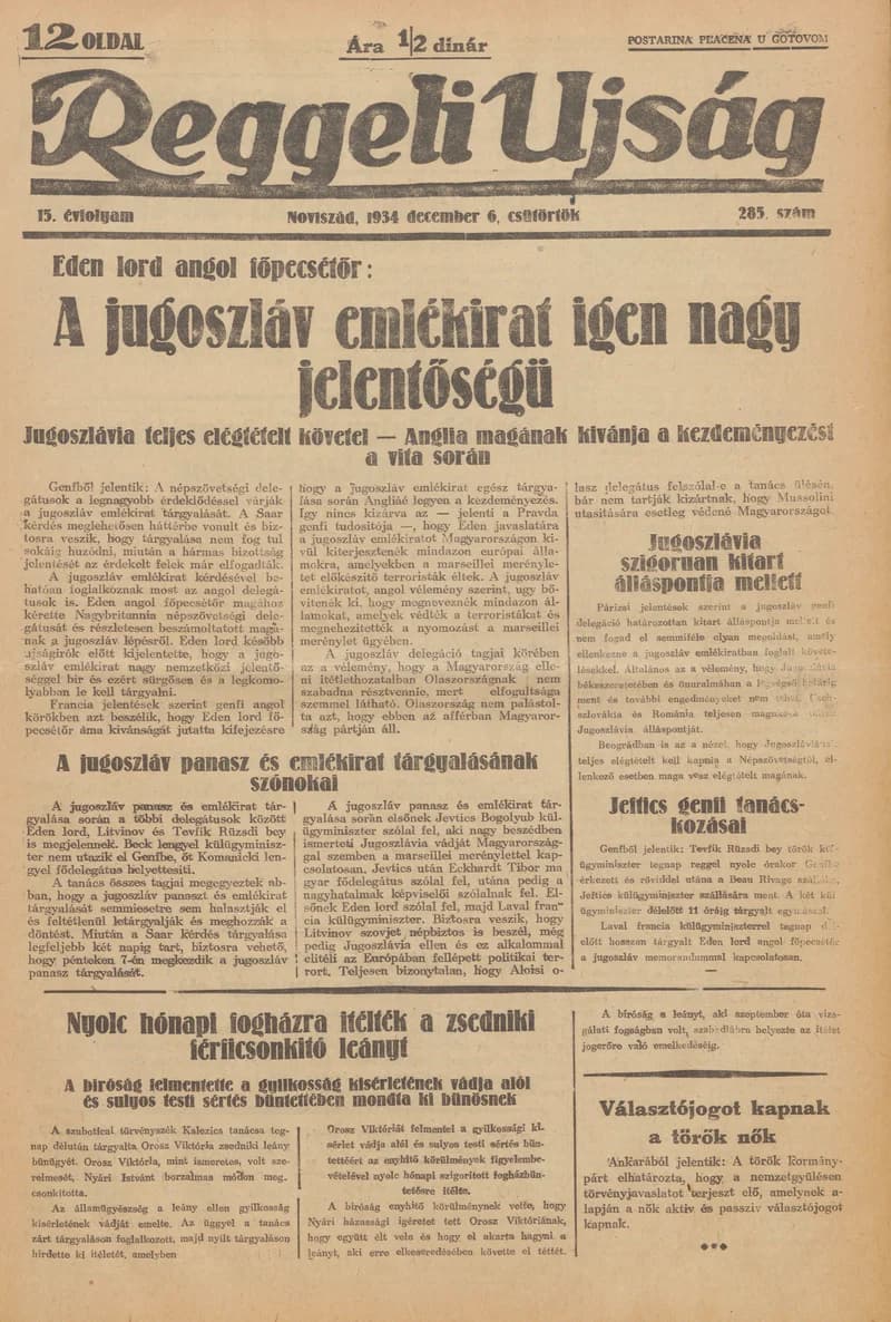 Reggeli Újság, 15. évf. 1934. december 6. 285. sz.