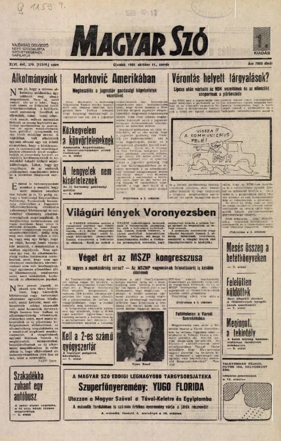 Magyar Szó, 46. évf. 1989. október 11. 279. sz. 1–16. oldal