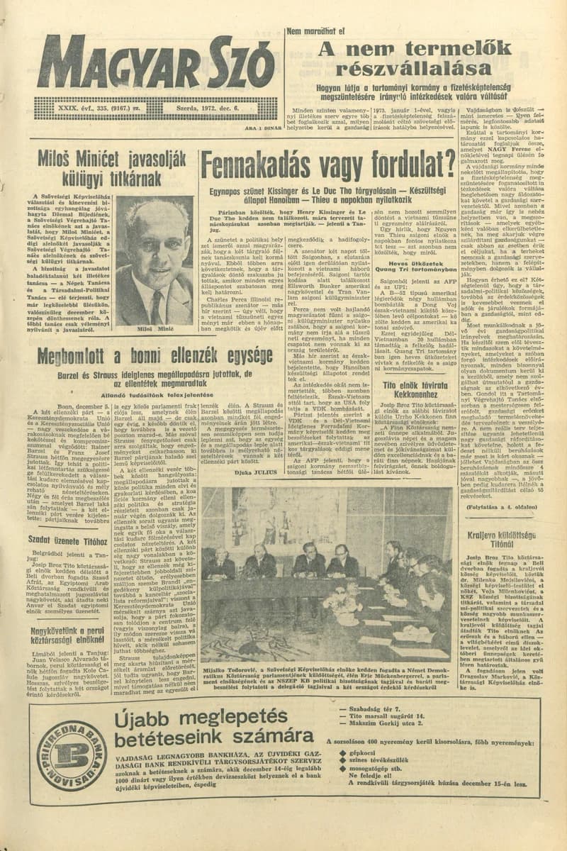 Magyar Szó, 29. évf. 1972. december 6. 335. sz. 1–20. oldal