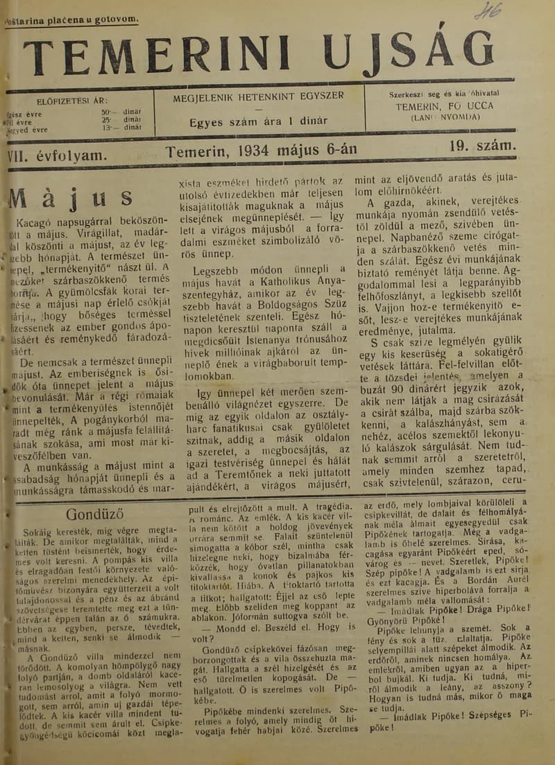 Temerini Újság 1928-1944, 7. évf. 1934. május 6. 19. sz.