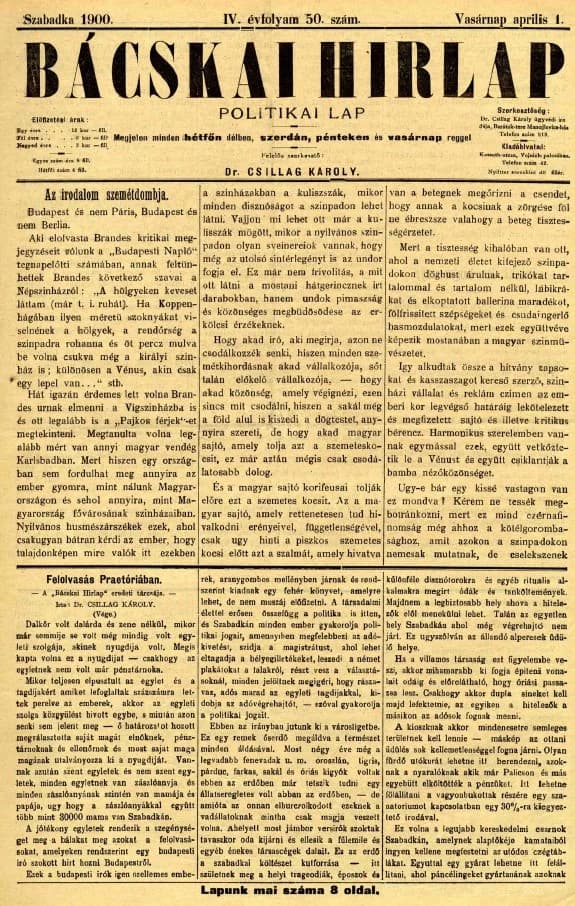 Bácskai Hirlap, 4. évf. 1900. április 1. 50. sz.