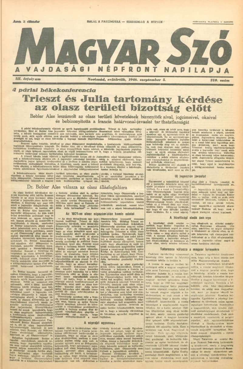 Magyar Szó, 3. évf. 1946. szeptember 5. 210. sz. 1–6. oldal
