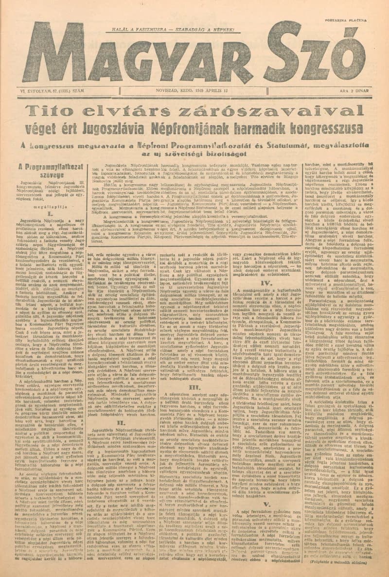 Magyar Szó, 6. évf. 1949. április 12. 87. sz. 1–6. oldal