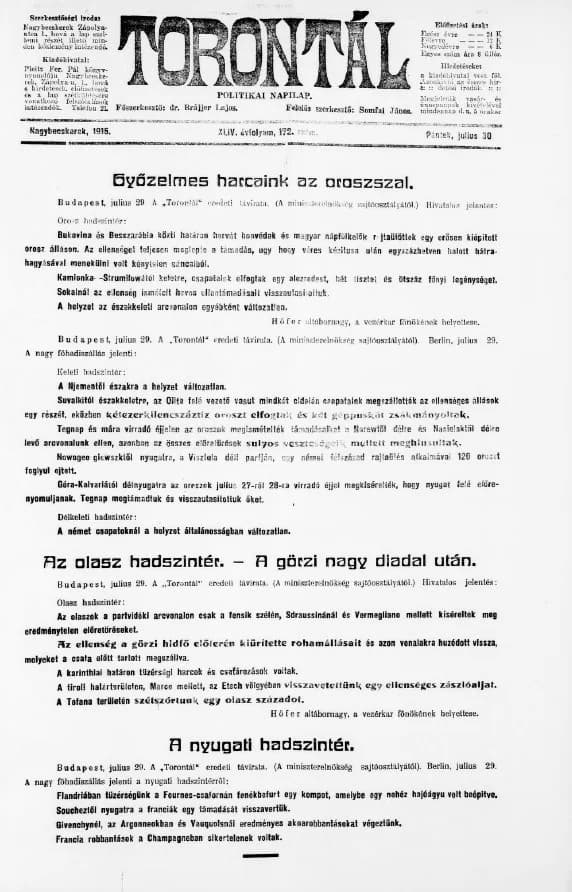 Torontál, 44. évf. 1915. július 30. 172. sz.