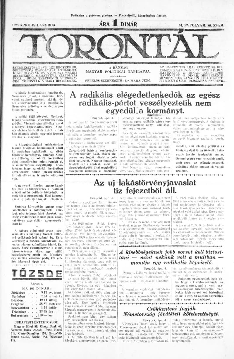 Torontál, 57. évf. 1928. április 4. 80. sz.