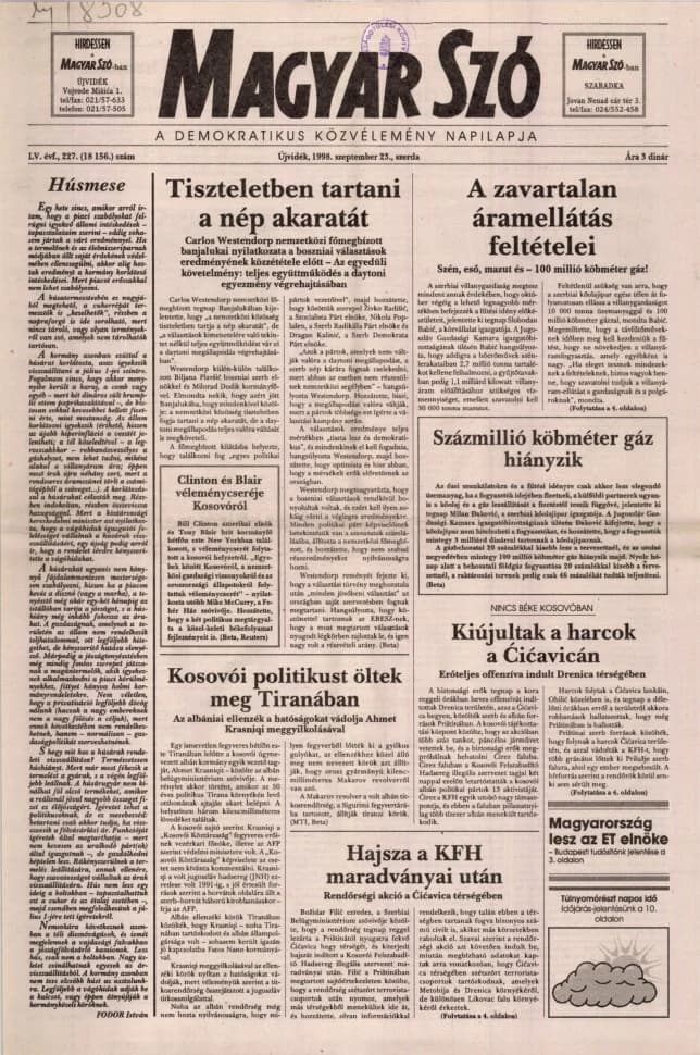 Magyar Szó, 55. évf. 1998. szeptember 23. 227. sz. 1–16. oldal