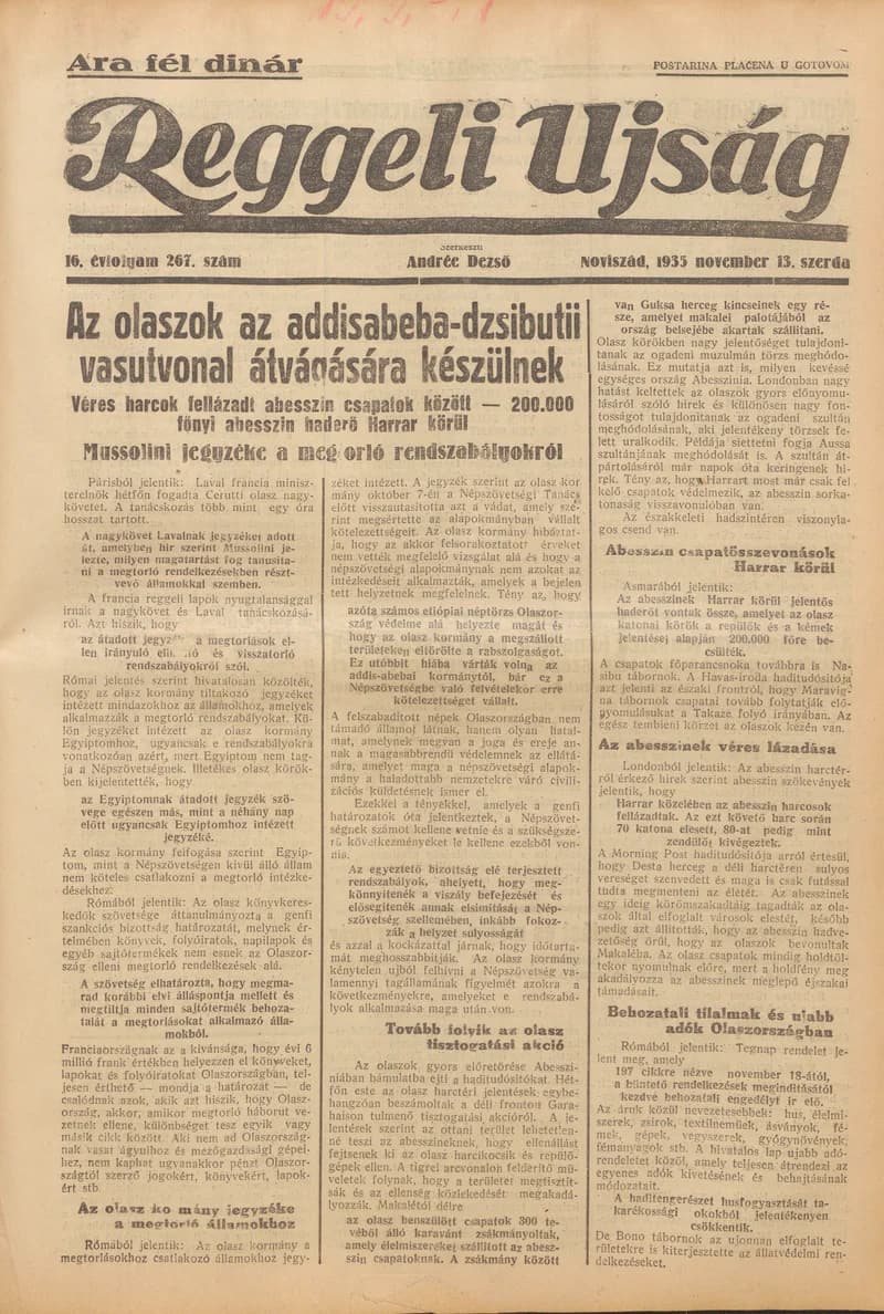 Reggeli Újság, 16. évf. 1935. november 13. 267. sz.