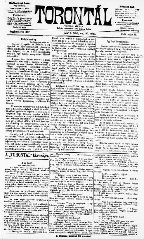 Torontál, 26. évf. 1897. május 10. 106. sz.