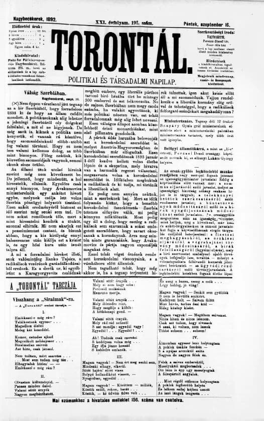 Torontál, 21. évf. 1892. szeptember 16. 192. sz.