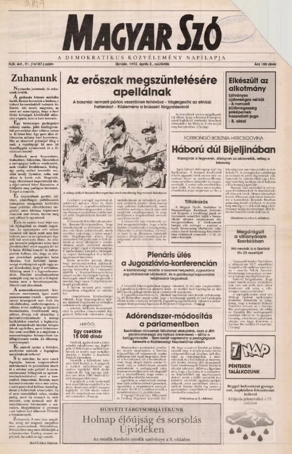 Magyar Szó, 49. évf. 1992. április 2. 91. sz. 1–20. oldal
