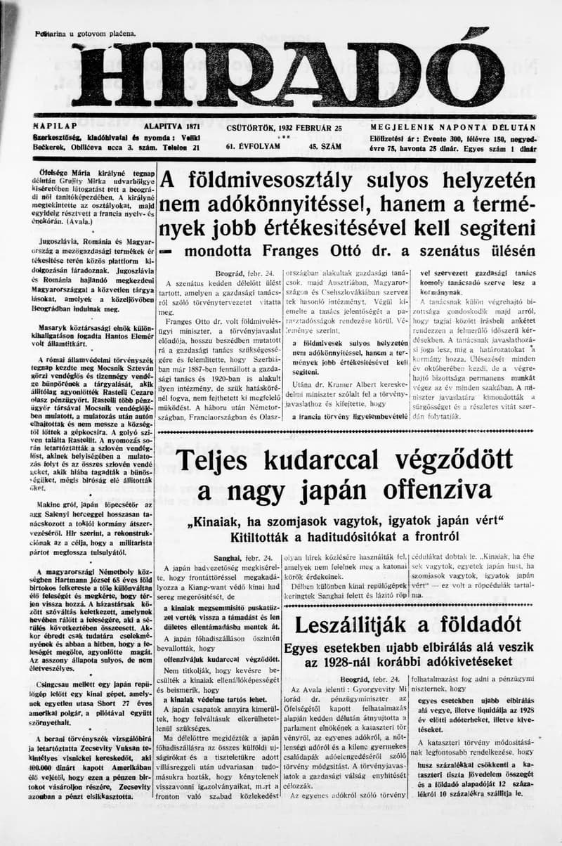 Híradó, 61. évf. 1932. február 25. 45. sz.