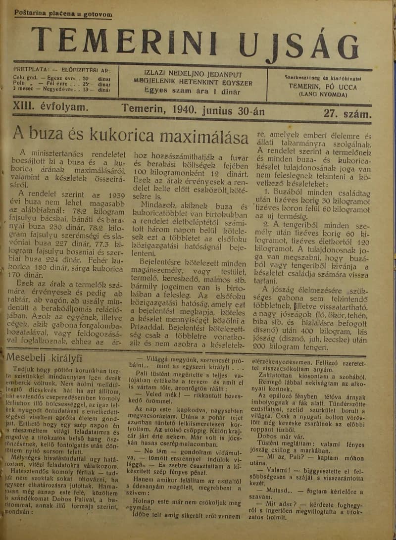 Temerini Újság 1928-1944, 13. évf. 1940. június 30. 27. sz.