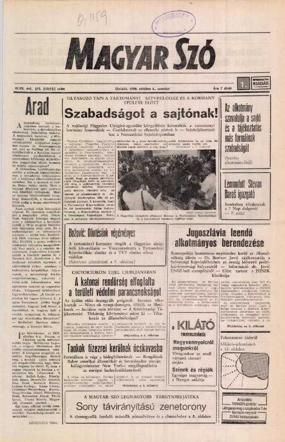 Magyar Szó, 47. évf. 1990. október 6. 275. sz. 1–24. oldal