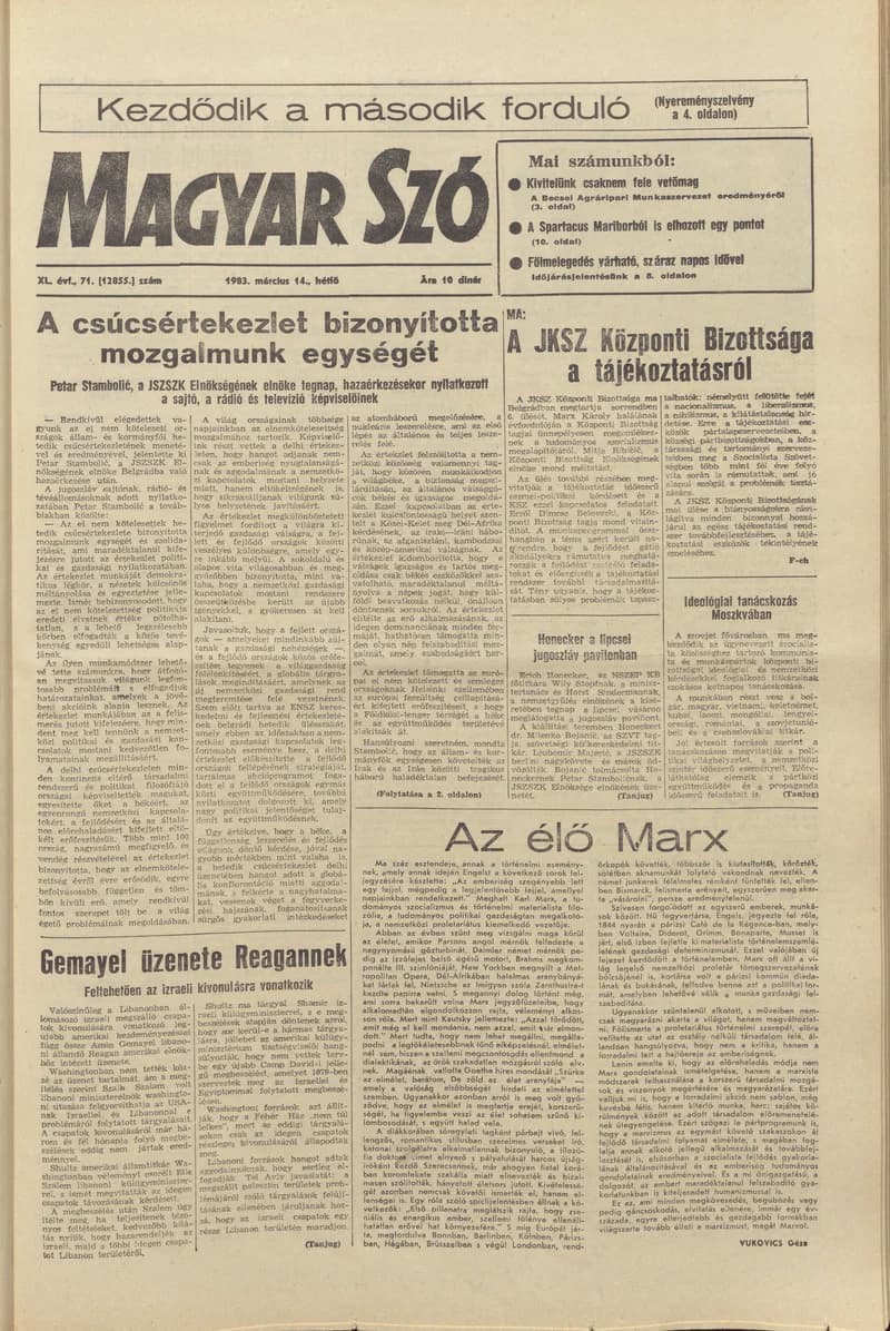 Magyar Szó, 40. évf. 1983. március 14. 71. sz. 1–16. oldal