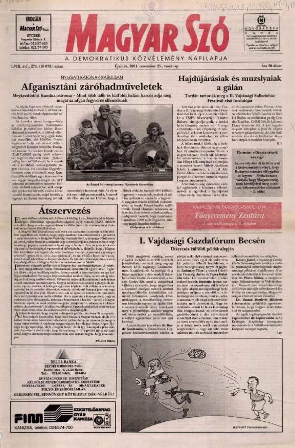 Magyar Szó, 58. évf. 2001. november 25. 273. sz. 1–28. oldal