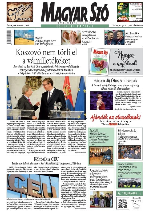 Magyar Szó, 75. évf. 2018. december 4. 283. sz. 1–20. oldal